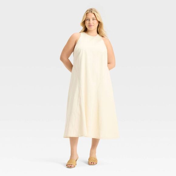 Future Collective - Women's Racerback Denim Midi A-Line Dress - Future White - Picture 1 of 3